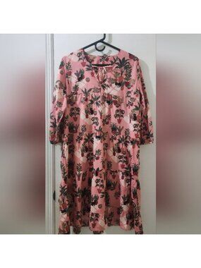Zip Floral Pink Dress, Size‎ 42, Cotton.